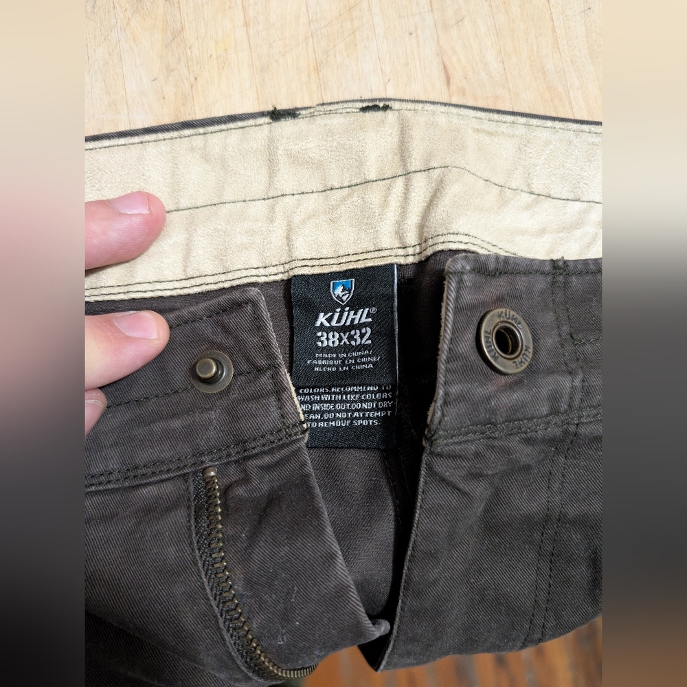 lot 2 pair Kuhl RYDR Vintage Patina Dye HIking Outdoor Pants 38 x 32 brown olive - Picture 2 of 16